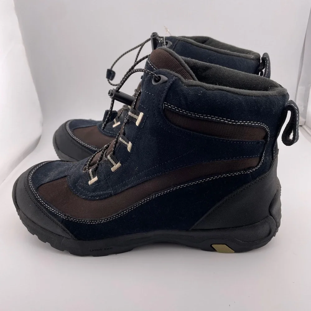 Lands End Mens‎ All Weather Suede Ankle Boots Black Brown 10D 329318